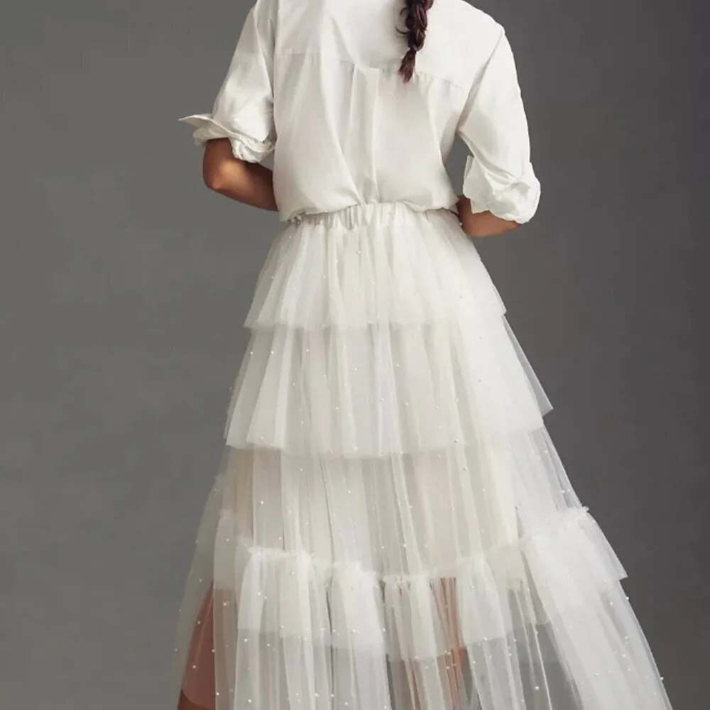 Anthropologie  - PLUS SIZE Maeve Tulle and Pearl Embellished Sheer Skirt